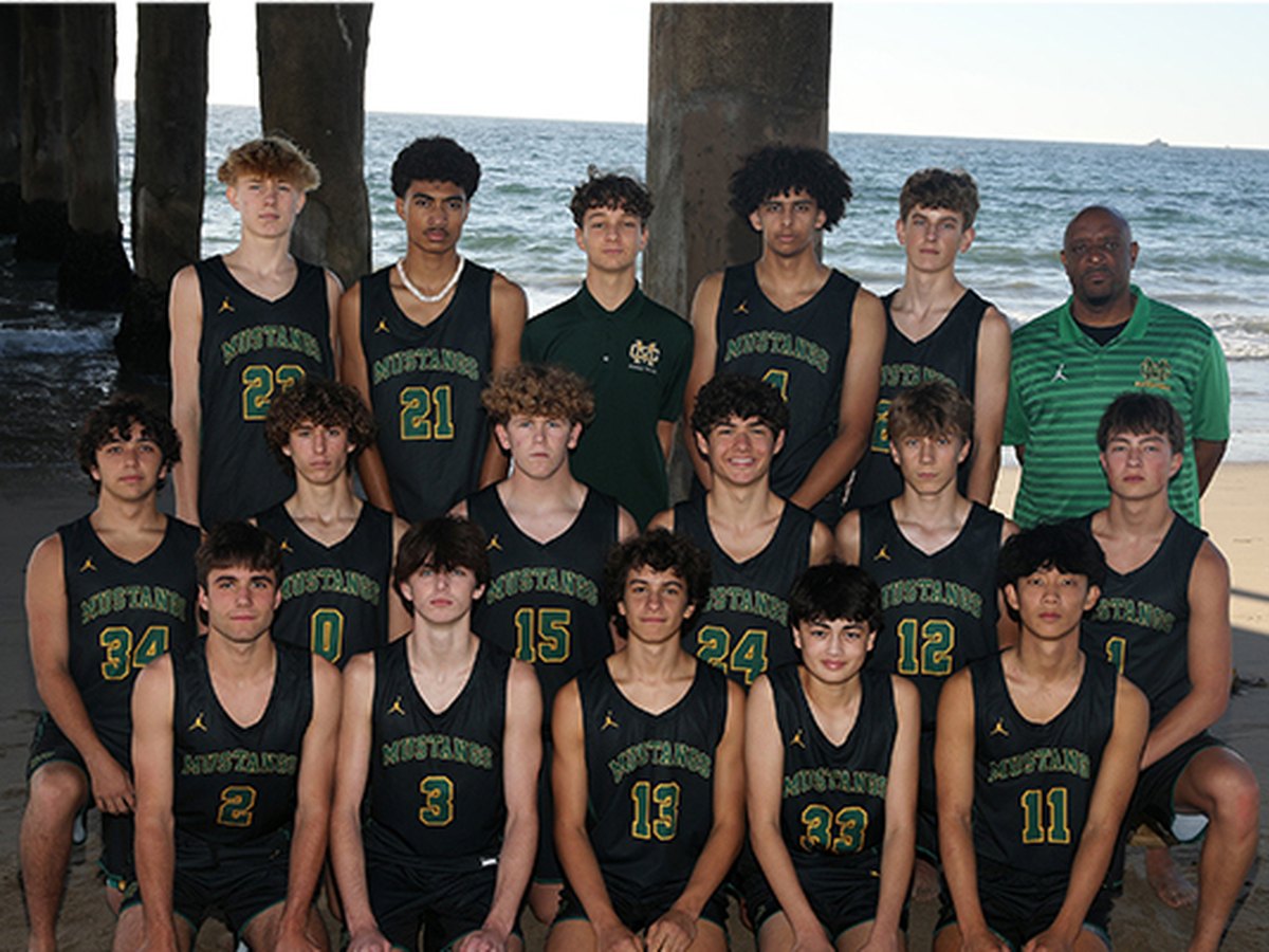 Mira Costa boys basketball team beneath the Manhattan Beach pier