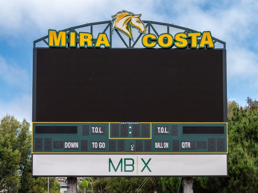 Mira Costa scoreboard at Waller Stadium