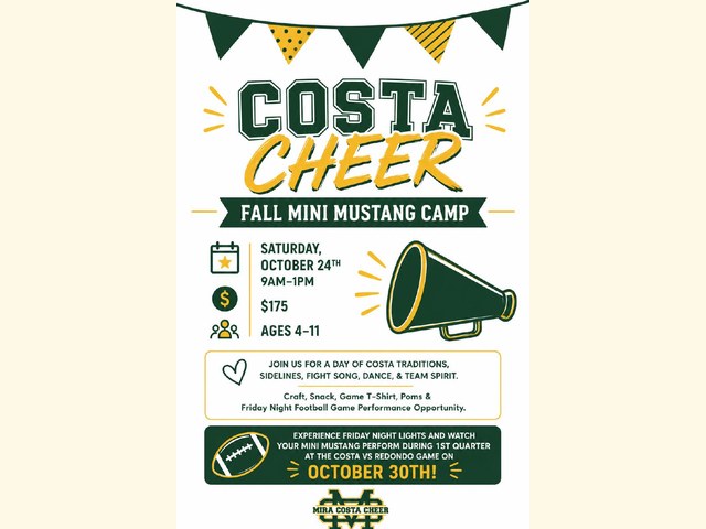 Costa Cheer Mini Mustang Camp flyer